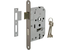 Woningbouw klavier dag- en nachtslot 55mm, voorplaat afgerond rvs, 20x174, doorn 50mm incl. sluitplaat en 2 sleutels