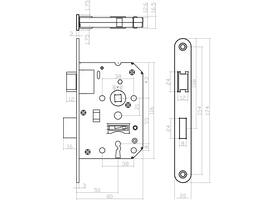 Woningbouw klavier dag- en nachtslot 55mm, voorplaat afgerond rvs, 20x174, doorn 50mm incl. sluitplaat en 2 sleutels