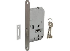 Woningbouw klavier kastslot 55mm, voorplaat afgerond rvs, 20x174, doorn 50mm incl. sluitplaat 2 sleutels