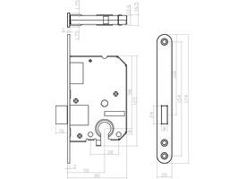 Woningbouw cilinder kastslot 55mm, voorplaat afgerond rvs, 20x174, doorn 50mm incl. sluitplaat