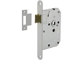 Woningbouw loopslot, voorplaat afgerond wit gelakt, 20x174, doorn 50mm incl. sluitplaat Industrieverpakking