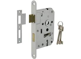 Woningbouw klavier dag- en nachtslot 55mm, voorplaat afgerond wit gelakt, 20x174, doorn 50mm incl. sluitplaat en 2 sleutels industrieverpakking