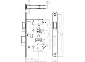 Woningbouw klavier dag- en nachtslot 55mm, voorplaat afgerond zwart gelakt, 20x174, doorn 50mm incl. sluitplaat en 2 sleutels