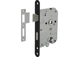 Woningbouw cilinder dag- en nachtslot 55mm, voorplaat afgerond zwart gelakt, 20x174, doorn 50mm incl. sluitplaat