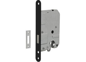 Woningbouw cilinder kastslot 55mm, voorplaat afgerond zwart gelakt, 20x174, doorn 50mm incl. sluitplaat