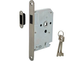 Woningbouw magneet klavier dag- en nachtslot 55mm, voorplaat afgerond rvs, 20x174, doorn 50mm incl. sluitplaat/kom en 2 sleutels