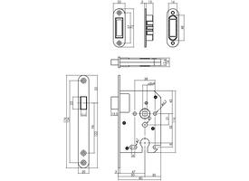 Woningbouw magneet cilinder dag- en nachtslot 55mm, voorplaat afgerond rvs, 20x174, doorn 50mm incl. sluitplaat/kom