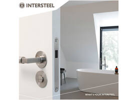 Woningbouw magneet badkamer/toilet slot 63/8mm, voorplaat afgerond rvs, 20x174, doorn 50mm incl. sluitplaat/kom