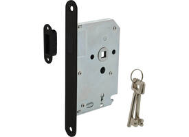 Woningbouw magneet klavier dag- en nachtslot 55mm, voorplaat afgerond zwart, 20x174, doorn 50mm incl. sluitplaat/kom en 2 sleutels