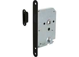 Woningbouw magneet cilinder dag- en nachtslot 55mm, voorplaat afgerond zwart, 20x174, doorn 50mm incl. sluitplaat/kom
