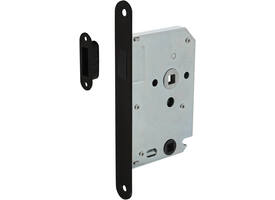 Woningbouw magneet badkamer/toilet slot 63/8mm, voorplaat afgerond zwart, 20x174, doorn 50mm incl. sluitplaat/kom