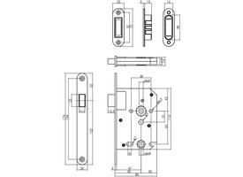Woningbouw magneet badkamer/toilet slot 63/8mm, voorplaat afgerond zwart, 20x174, doorn 50mm incl. sluitplaat/kom