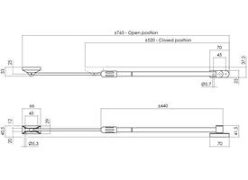 Telescopische uitzetter tbv buitendraaiend raam en deur, extra zwaar 520mm wit