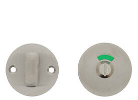 RVS geborsteld toiletgarnituur Ø53x2mm met rood/groen aanduiding compleet met draaiknop, vierkant stift 8mm en bevestigingsschroeven voor deurdikte 40mm h.o.h 38mm.