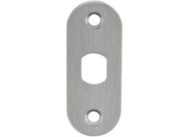 RVS rozet met Q-gat voor vaste knop ovaal 70x28x2mm opschroevend met bevestigingsgaten  M4 h.o.h. 50mm