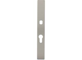 RVS flush rechthoek smalschild PC92 met Q-gat voor vaste knop en 3 draadbussen M4 240x30x2mm