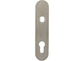 RVS afgerond klikschild 177x40x8mm PC55 Q-gat voor vaste knop montage met stalen basisschild nokdeel M4