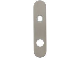 RVS afgerond klikschild 177x40x8mm RC74 Q-gat voor vaste knop montage met stalen basisschild nokdeel M4