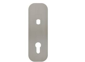 RVS flush afgerond kortschild breed PC55 met Q-gat en 2 draadbussen M4 180x60x2mm