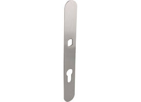 RVS flush afgerond smalschild PC72 met Q-gat voor vaste knop en 3 draadbussen M4 240x30x2mm
