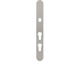 Smalschild RVS afgerond m.Q gat PC60/PC108 255x32x2mm voor vaste knop met 2 draadbussen M4