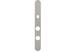 Smalschild RVS afgerond  m.Q gat RC60/RC108 255x32x2mm voor vaste knop met 2 draadbussen M4