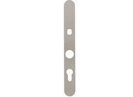 Smalschild RVS afgerond m.Q gat RC60/PC108 255x32x2mm voor vaste knop met 2 draadbussen M4