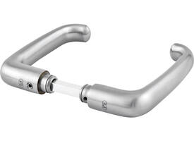 Deurkrukken sabelmodel massief roestvast staal 126x49mm, Ø 22mm, met krukstift 9x74mm geschikt voor deur- en beslagdikte van 39-59mm.