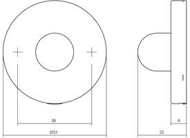 Deurbuffer wandbevestiging RVS rond 53x8mm click rozet met zwart rubber dop 20mm ter bescherming van de deurkruk. Montage op deurkrukhoogte.