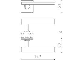 Olivari deurkruk Space Q + vierkant geveerde rozet 51x5mm met nokken en doorgaande bevestiging Chroom mat