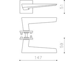 Olivari deurkruk Denver + vierlkant geveerde rozet 51x5mm met nokken en doorgaande bevestiging chroom