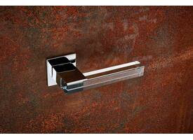 Olivari deurkruk Ice Cube + vierkant geveerde rozet 51x5mm met nokken en doorgaande bevestiging Chroom/transparant