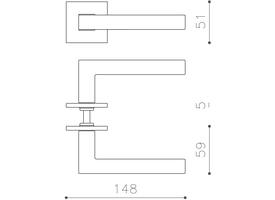 Olivari deurkruk ABC + vierkant geveerde rozet 51x5mm met nokken en doorgaande bevestiging RVS mat titaan PVD