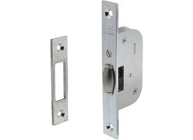 Smal tonrolslot met messing rolschoot verstelbaar, voorplaat verzinkt rechthoekig afmeting: 140x22mm, inclusief sluitplaat afmeting: 86x20mm