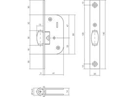 Smal tonrolslot met messing rolschoot verstelbaar, voorplaat verzinkt rechthoekig afmeting: 140x22mm, inclusief sluitplaat afmeting: 86x20mm