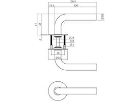 Deurkruk L-model Ø18mm met 8mm stift, vastdraaibaar op rozet Ø55mm