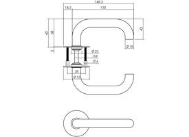 Deurkruk D-model Ø18mm met 8mm stift, vastdraaibaar op rozet Ø55mm