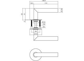 Deurkruk Haaks-model 90° Ø18mm met 8mm stift, vastdraaibaar op rozet Ø55mm