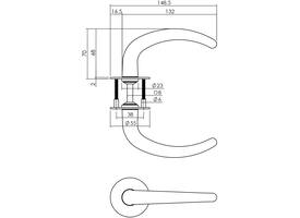 Deurkruk Sabel model met 8mm stift, vastdraaibaar op rozet Ø55mm